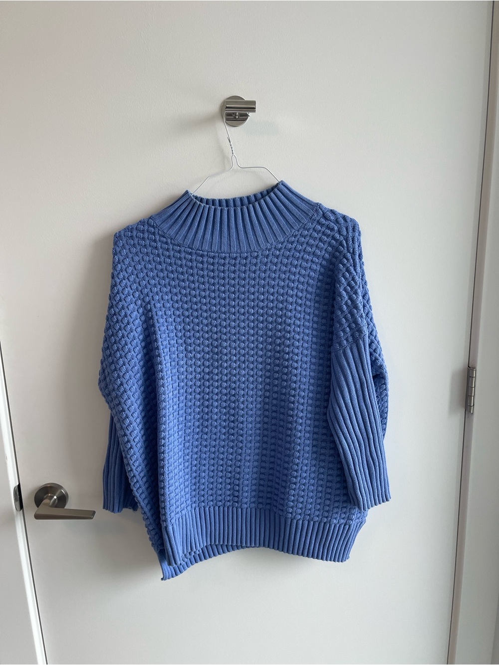 French Connection Chunky Knit Mock Neck Sweater in Periwinkle Blue